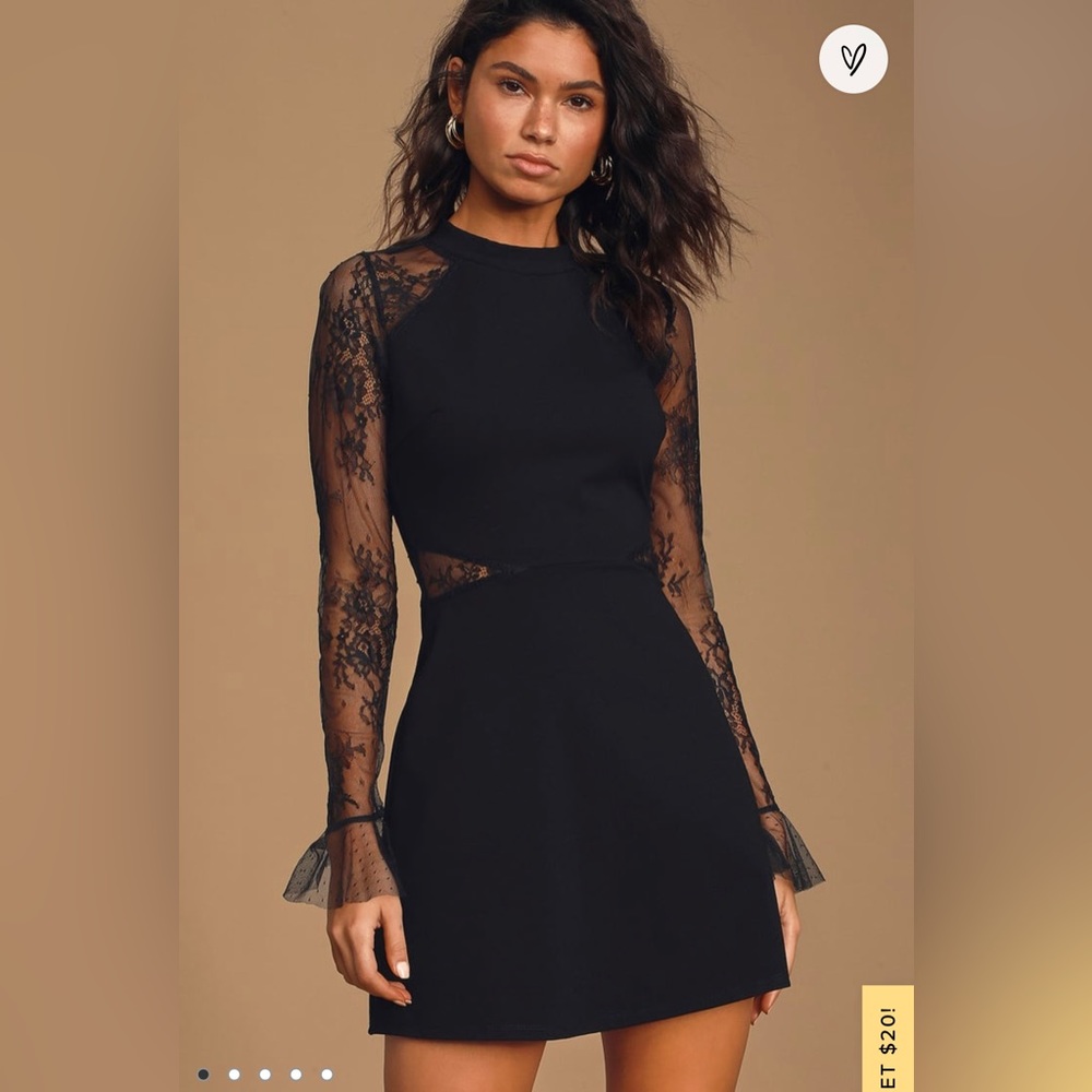 Lulu Bragging Rights Black Lace Long Sleeve Skater Dress Large NWOT